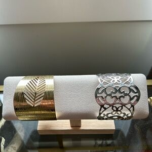 Gold Leaf Etched Cuff & Silver Filigree Cutout Cuff Bracelet Set